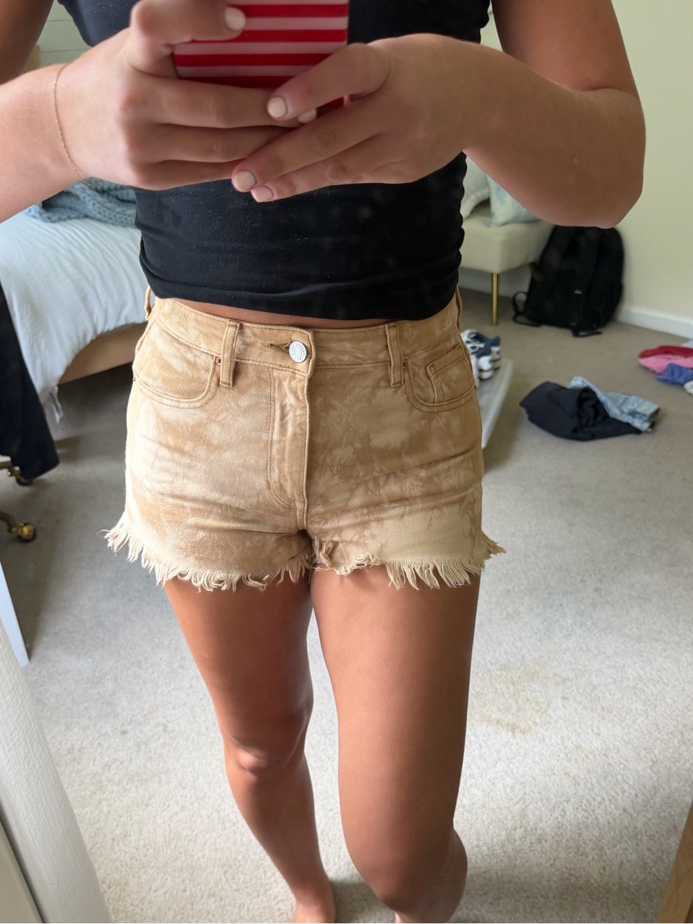 PacSun Tan Frayed Hem High-Rise Denim Shorts